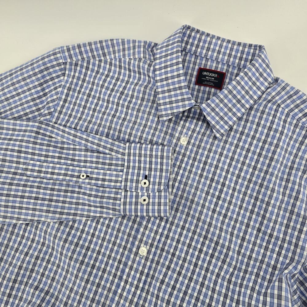 UNTUCKit Reg Fit Button Down Shirt Mens Medium Cotton Blue Gingham Wrinkle Free